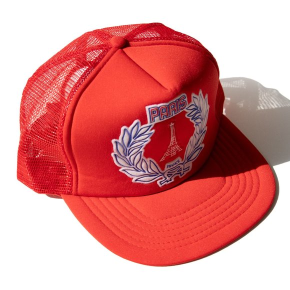 Vintage Paris France Trucker Snapback Cap Hat Eiffel Tower Tourist 80s Mesh - Picture 8 of 13